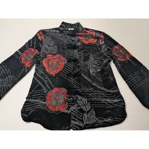 ANIA. A Women's Sheer Silk Velvet Burnout Japanese Blouse Size Small Floral‎ Red